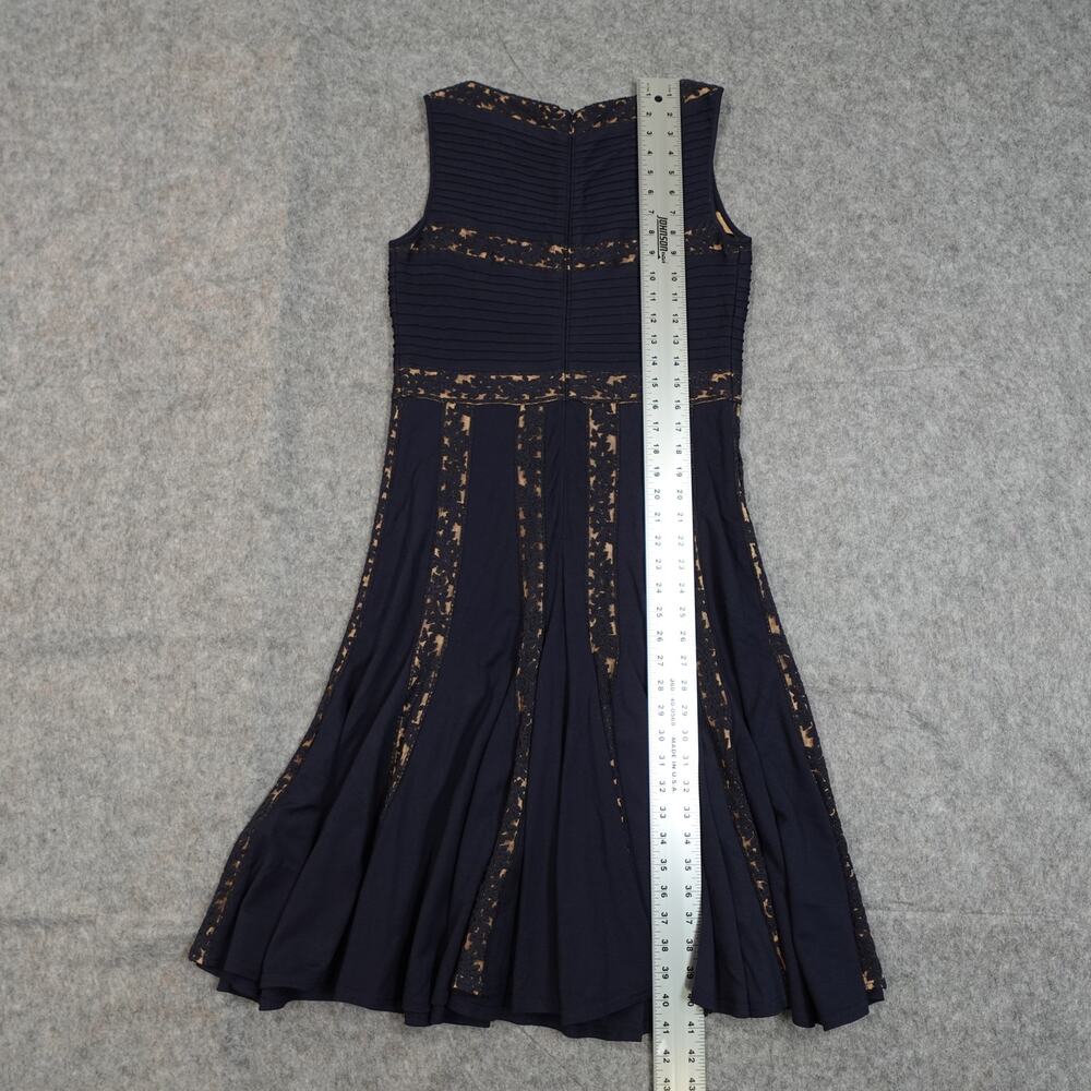 Tadashi Shoji Dress Womens Medium Lace Inset Jersey Fit Flare Cocktail Navy Nude - Picture 9 of 10